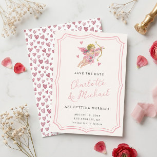 Handgeschriebene Retro-Cupid-Cherub-Hochzeit in Ro Save The Date