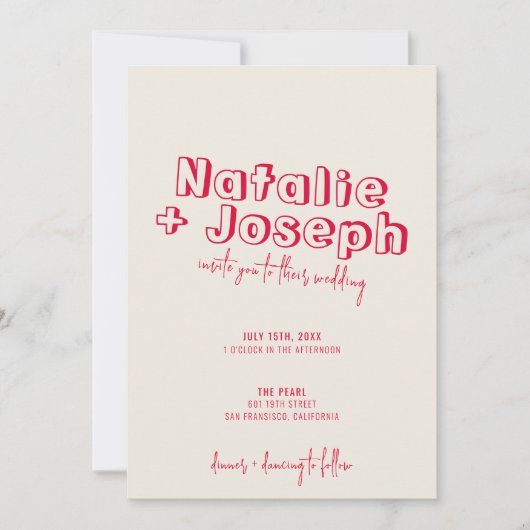 Handgeschriebene Retro farbenfrohe moderne, feine Einladung (Vorderseite)