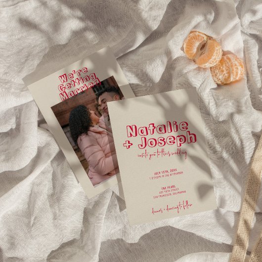 Handgeschriebene Retro farbenfrohe moderne, feine  Einladung