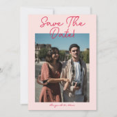 Handgeschriebene Retro-farbige Hochzeit des modern Save The Date (Vorderseite)