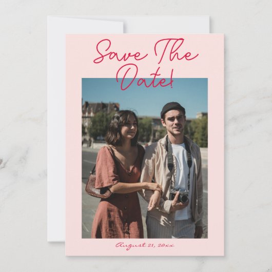 Handgeschriebene Retro-farbige Hochzeit des modern Save The Date (Vorderseite)