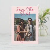 Handgeschriebene Retro-farbige Hochzeit des modern Save The Date (Stehend Vorderseite)