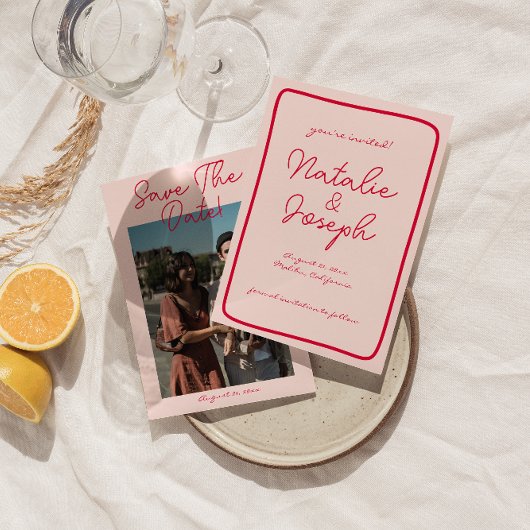 Handgeschriebene Retro-farbige Hochzeit des modern Save The Date