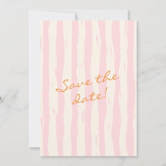 Handgeschriebene Retro Pinstripes farbenfrohe Fun Save The Date (Vorderseite)