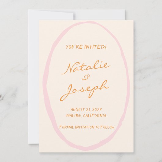 Handgeschriebene Retro Pinstripes farbenfrohe Fun Save The Date (Rückseite)