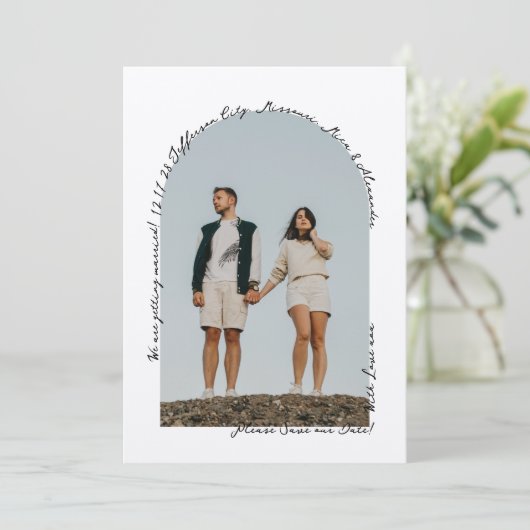 Handgeschriebene Retro Simple DoodBlack und White Save The Date (Stehend Vorderseite)