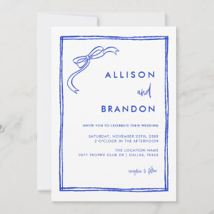 Handgeschriebene Ribbon French Blue Wedding Einladung