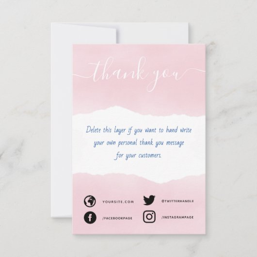 Handgeschriebene rosa Aquarellfarbe Dank Karte ein (Vorderseite)