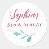 Handgeschriebene rosa Blätter Girl Birthday Party Runder Aufkleber (Vorderseite)
