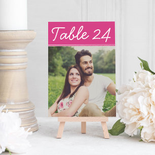 Handgeschriebene rosa Foto-Tischnummernkarte Einladung