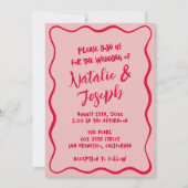 Handgeschriebene rosa rosafarbene Quirky Retro Fun Einladung (Vorderseite)