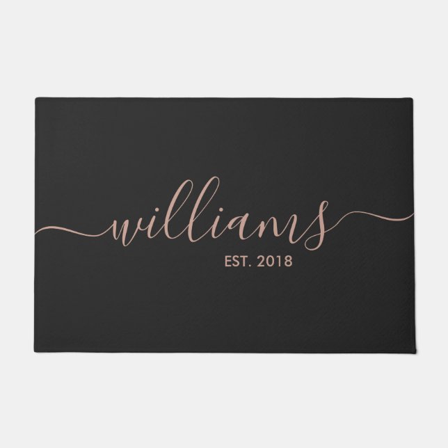 Handgeschriebene Rose Gold Familienname Willkommen Fußmatte (Vorderseite)