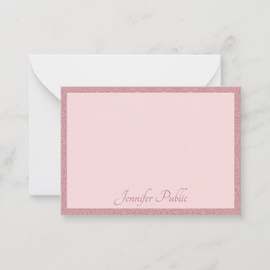 Handgeschriebene Rose Gold Glitzer Elegante Modern Mitteilungskarte (Vorderseite)