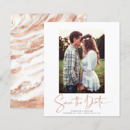 Handgeschriebene Rose - Gold-Marmor Save the Date