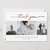 Handgeschriebene Rose Gold Script-Hochzeitsskripte Dankeskarte (Vorderseite)