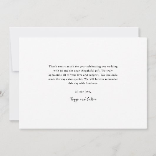 Handgeschriebene Rose Gold Script-Hochzeitsskripte Dankeskarte (Rückseite)