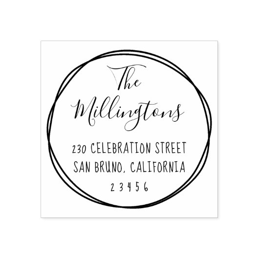 Handgeschriebene Rücksendeadresse mit Familienname Gummistempel (Prägung)