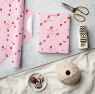 Handgeschriebene sassy rote Lippenstift-Geburtstag Geschenkpapier