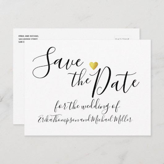 Handgeschriebene Save the Date Hochzeit Ankündigungspostkarte (Vorne/Hinten)