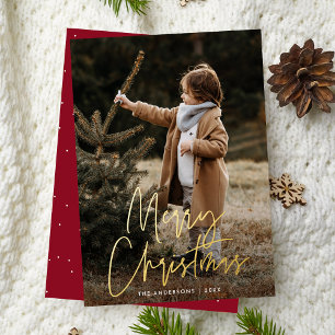 Handgeschriebene Schrift Burgund Frohe Weihnachten Folien Feiertagskarte