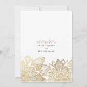 Handgeschriebene Schrift, die Goldmedaille-Hochzei Einladung (Rückseite)