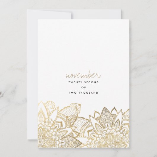 Handgeschriebene Schrift, die Goldmedaille-Hochzei Einladung (Rückseite)