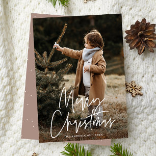 Handgeschriebene Schrift Rose Taupe Frohe Weihnach Feiertagskarte