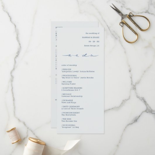 Handgeschriebene Schrift "We Do" Hochzeitszeremoni Programm (Vorderseite/Rückseite Beispiel)