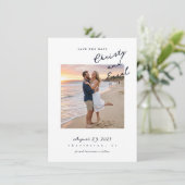 Handgeschriebene schwarze Schrift Save The Date (Stehend Vorderseite)