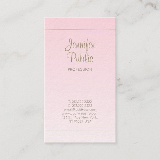 Handgeschriebene Script Calligraphy Pink Gold Luxu Visitenkarte (Vorderseite)