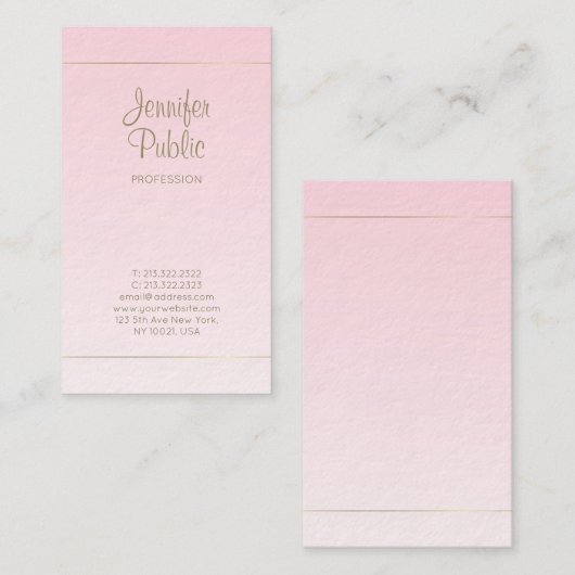 Handgeschriebene Script Calligraphy Pink Gold Luxu Visitenkarte (Vorne/Hinten)