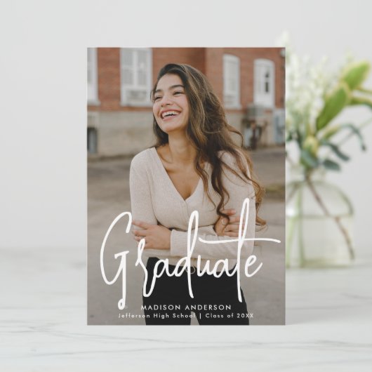 Handgeschriebene Script-Foto-Graduierungspartei Einladung (Stehend Vorderseite)