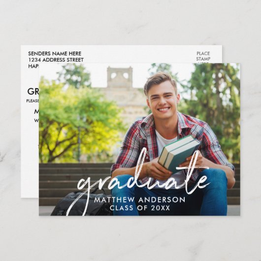 Handgeschriebene Script-Foto-Graduierungspartei Postkarte (Vorne/Hinten)