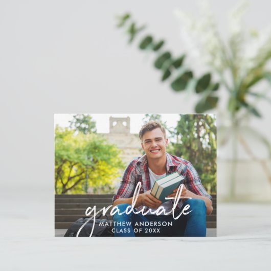 Handgeschriebene Script-Foto-Graduierungspartei Postkarte (Stehend Vorderseite)