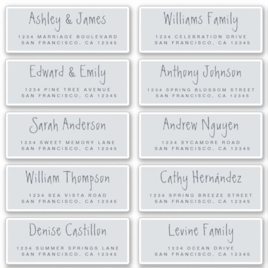 Handgeschriebene Script Pastel Blue Address Labels (Vorderseite)