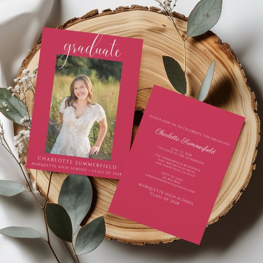 Handgeschriebene Script Red Foto Graduation Party Einladung