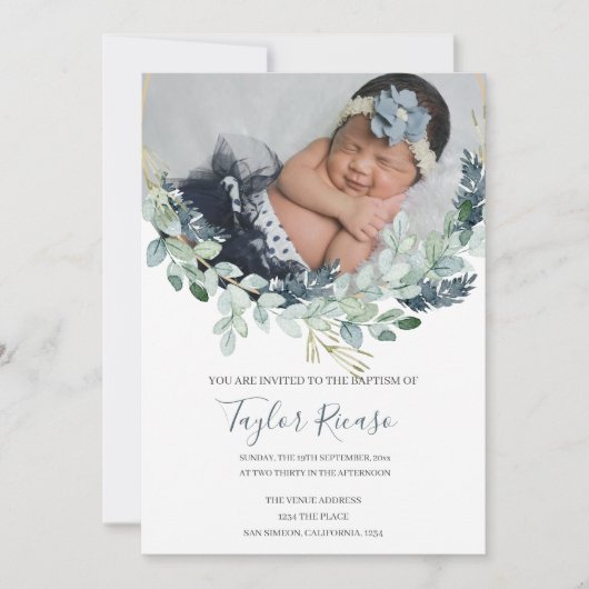 Handgeschriebene Script Typografie Wreath Baptisse Einladung (Vorderseite)