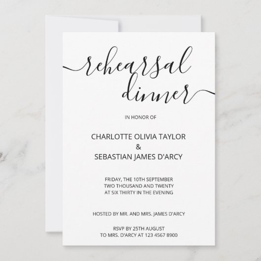 Handgeschriebene Script Typografy Probe Dinner Einladung (Vorderseite)