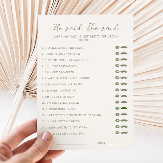 Handgeschriebene Seite Grün sagte er, sie sagte Ka Einladung