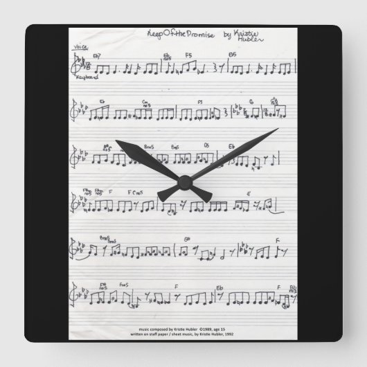 Handgeschriebene Sheet Music Square Wanduhr (Vorderseite)