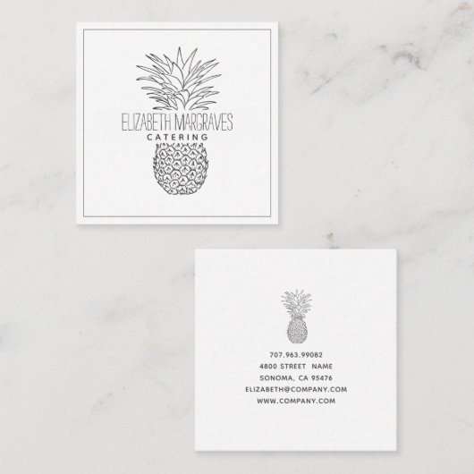 Handgeschriebene Signatur Ananas-Catering Quadratische Visitenkarte (Vorne/Hinten)
