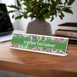 Handgeschriebene Signatur für Funky Green Floral M Schreibtischnamensplakette