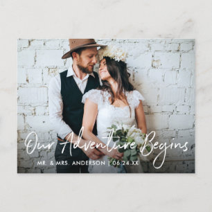 Handgeschriebene Skript-Hochzeit Unser Abenteuer D Postkarte