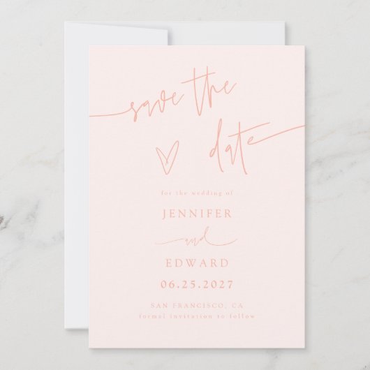 Handgeschriebene Skript-Pfirsich-Hochzeit Termin v Save The Date (Vorderseite)