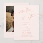 Handgeschriebene Skript-Pfirsich-Hochzeit Termin v Save The Date (Vorne/Hinten)