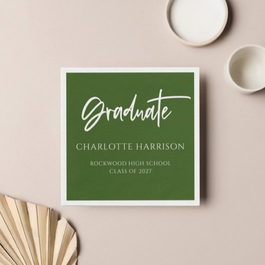 Handgeschriebene Skriptgrüne Graduierungspartei Serviette