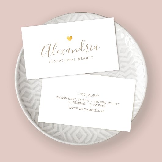 Handgeschriebene Skriptkalligrafie mit Gold Heart Visitenkarte
