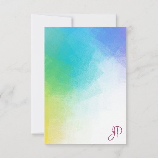 Handgeschriebene Skriptmonogramm-Rainbow-Farben Mitteilungskarte (Rückseite)