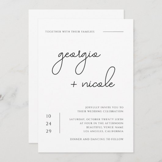 Handgeschriebene Skriptnamen Schwarze und Weiße Ho Einladung (Vorne/Hinten)