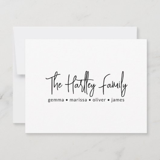 Handgeschriebene Skripttypografie-Familiennamen Mitteilungskarte (Vorderseite)